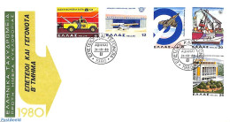 Delcampe - Greece 1980 Mixed Issue 5v, First Day Cover, Transport - Automobiles - Aircraft & Aviation - Ships And Boats - Lettres & Documents