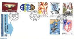 Delcampe - Greece 1981 Mixed Issue 7v, First Day Cover, Health - Religion - Science - Sport - Transport - Various - Health - Cloi.. - Lettres & Documents
