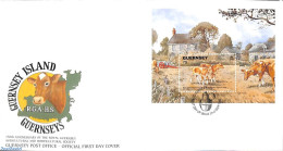 Delcampe - Guernsey 1992 Agriculture S/s, First Day Cover, Nature - Animals (others & Mixed) - Cats - Cattle - Guernsey
