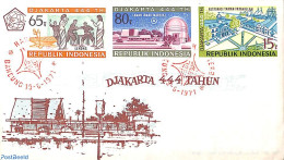 Delcampe - Indonesia 1971 444th Anniversary Jakarta 3v, First Day Cover, Performance Art - Science - Transport - Theatre - Astron.. - Theatre