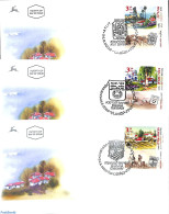 Delcampe - Israel 2003 Villages 3v, First Day Cover, Nature - Transport - Various - Trees & Forests - Ships And Boats - Agriculture - Lettres & Documents