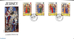 Delcampe - Jersey 1993 Christmas 4v, First Day Cover, Religion - Angels - Christmas - Art - Stained Glass And Windows - Christianity