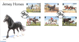 Delcampe - Jersey 1996 Horse Sports 6v, First Day Cover, Nature - Sport - Dogs - Horses - Sport (other And Mixed) - Jersey