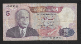 Delcampe - Tunisia - Banconota Circolata Da 5 Dinari P-79 - 1983 #19 - Tunisie