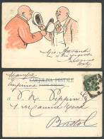 Delcampe - 2 Bald Men Greeting Each Other Hats Comic, Italy 5c 1902 Old UB Postcard Italian - Comics