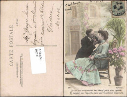 Delcampe - 100237,Mann Küsst Frau Blaues Kleid Rosen Girl Flower - Sonstige & Ohne Zuordnung