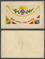 Delcampe - WW1 SILK Embroidered Old Postcard God With The Allies Sun Ray Flags Empty Wallet - Non Classés