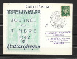 Delcampe - 1942 - Journée Du Timbre - BEZIERS - 1 - ....-1949