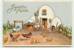 Delcampe - Pâques - Joyeuses Pâques - Un Village De Poules Et De Poussins - Ostern