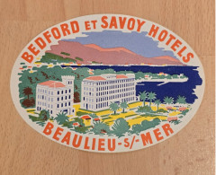Delcampe - Bedford Et Savoy Hotels Beaulieu Sur Mer France - Vintage Luggage Label Etiquette Tag Sticker - Etiquettes D'hotels