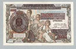 Delcampe - Serbia 1000 Dinars 1941, P24, 18.4 X 11.4 Cm, Very Beautiful Banknote! UNC. - Serbie