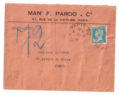Delcampe - PARIS 22 Pneumatique Lettre Entête PARDO 1,50 F Pasteur Yv 181 Ob 24 18 1932 Dest Paris 72 Ob Type Du - 1922-26 Pasteur
