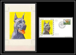 Delcampe - 3034 Monaco 880 Dogue Allemand Dogge Chien Dog Dogs Maquette D'artiste Original Paint Artist Work FDC Signé Chesnot 1972 - Neufs