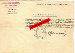 Delcampe - GG: Bescheinigung Bürgermeister Wysiolka-Luborzyckiego 1940 Für Zimmerer - Documents Historiques