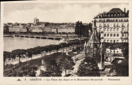 Delcampe - CPA Geneve La Place Des Alpes Et Le Monument Brunswick Panorama - Sonstige & Ohne Zuordnung