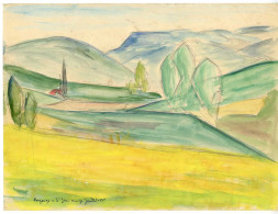 Delcampe - PAYSAGE A ST JEAN  ARIEGE   SIGNEE A MARMIE FUMEL  -  GOUACHE 1955 - Gouaches