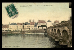 Delcampe - 86 - CHATELLERAULT - LA VIENNE ET LE PONT HENRI IV - CARTE TOILEE ET COLORISEE - Chatellerault