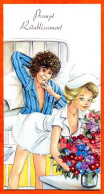 Delcampe - Carte Depliant Humour Illustrateur Prompt Rétablissement Infirmière Homme Lit Carte Vierge TBE - Humor