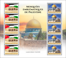 Delcampe - DJIBOUTI 2026 MS10V - PALESTINE JERUSALEM ICONIC MOSQUES - AL AQSA - DOME OF THE ROCK - MNH - Mosquées & Synagogues