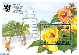 Delcampe - Maldives 1990 Expo 90, Flowers S/s, Mint NH, Nature - Flowers & Plants - Maldives (1965-...)