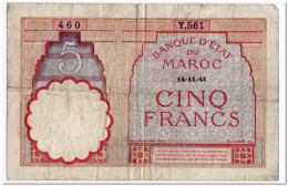 Delcampe - MOROCCO,5 FRANCS,1941,P.23Ab,VF - Maroc