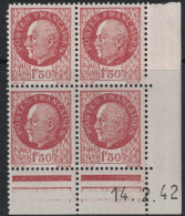 Delcampe - PETAIN - N°517 - BLOC DE 4 - COIN DATE - 14-2-1942 -  COTE 1€. - 1940-1949