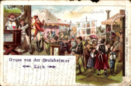 Delcampe - Lithographie Festplatz, Attraktionen, Leierkasten - Sonstige & Ohne Zuordnung