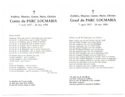 Delcampe - Graaf Du PARC LOCMARIA Fréderic Maurice Gatien Marie Ghislain, °1927 †1988 - Andachtsbilder