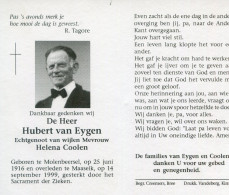 Delcampe - Rouw - Bidprentje VAN EYGEN Hubert Geboren Te Molenbeersel 25/6/1916 + 14/9/1999 Maaseik - Andachtsbilder