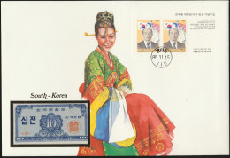 Delcampe - Geldschein Banknotenbrief Südkorea Trachten P28 Schein Und Briefmarkenausgabe - Autres & Non Classés