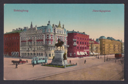 Delcampe - Vintage Postcard Helsingborg Sweden Jarnvagsgatan Tram Statue Colored - Schweden