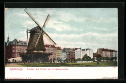 Delcampe - AK Hamburg-St.Pauli, Feldstrasse Mit Windmühle Am Heiligengeistfeld - Windmühlen