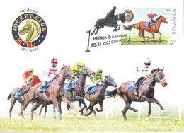 Delcampe - HORSE RACING, JOCKEY CLUB,  RIDERS,  ANNIVERSARY FIRST DAY MAXIMUM CARD, CM, MAXI CARD, 2025,  ROMANIA; - Pferde