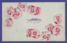 Delcampe - 1er Avril Poisson D Argent Et Fleurs Contours Argent 1911 " Cpa Relief , Gaufrage " : Très Très Bon état : V 1141 - 1 De April (pescado De Abril)