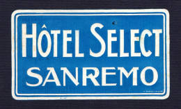Delcampe - Ein Alter Hotelaufkleber  HOTEL  SELECT  San Remo - Etiquettes D'hotels