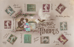 Delcampe - CPA Le Langage Du Timbre Language Of The Stamp Klangfarbe Taal Van Timbre Couple Surréalisme Fantaisie - Briefmarken (Abbildungen)
