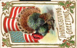 Delcampe - Thanksgiving Greeting – Turkey & American Flag – Antique Postcard – Circa 1908 - Thanksgiving