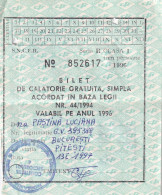 Delcampe - Romania - Bucuresti - SNCFR - Bilet De Calatorie Gratuita - Train Ticket (1996) - Europe
