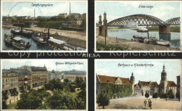 Delcampe - Riesa Sachsen Landungsplatz Elbbruecke Kaiser-Wilhelm-Platz Klosterkirche Rathau - Riesa