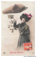 Delcampe - CAR-AFAP9-0425-FETES ET VOEUX - Bonne Annee - Portrait De Femme - Mongolfiere - Neujahr