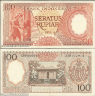 Delcampe - DWN - INDONESIA P.59 - 100 Rupiah 1958 UNC Replacement XPF 000XXX, Toned - Indonésie