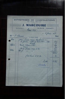 Delcampe - Facture Ancienne -  SIRAN ( 34 ) : J.MARCOUIRE, Entreprise De Constructions En Tous Genres - 1950 - ...