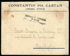 Delcampe - 1918 World War I Commercial Cover From Limassol To Manchester, Struck On Arrival With Black Cachet “DAMAGED BY IMMERSION - Cipro (...-1960)