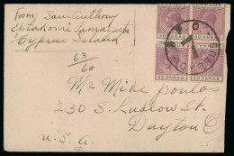 Delcampe - 1922 (20 July) Envelope To Dayton, U.S.A., Franked With A KGV 30pa Block Of Four, Folded Over The Top Of The Envelope An - Cipro (...-1960)