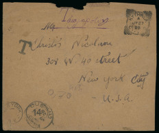 Delcampe - 1928 Stampless Envelope From Kythrea To New York, U.S.A., Bearing A "T" Tax Handstamp And New York "DUE / 14 / CENTS" Ma - Cipro (...-1960)