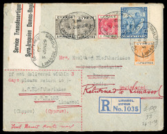 Delcampe - Overland Desert Mail — First Month Of Service  5 June 1929. Registered Cover From Limassol To India, Franked With The 19 - Cipro (...-1960)