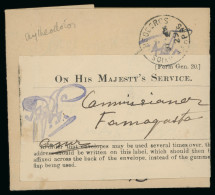 Delcampe - 1929 O.H.M.S. Censored Stampless Folded Letter Sheet, Addressed To The Commissioner, Famagusta, Bearing The Scarce AYIOS - Cipro (...-1960)