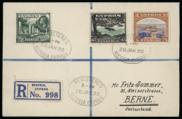 Delcampe - 1934 Pictorial Issue Complete Set Of Eleven, Tied On Three Registered Envelopes By REGISTERED/NICOSIA, CYPRUS/28.JAN.35 - Cipro (...-1960)