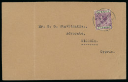 Delcampe - 1935 (4 Apr.) Envelope To Nicosia, Franked With KGV 30 Paras, Tied By The Scarce RURAL SERVICE / E.R. / CHIROKITIA Hands - Cipro (...-1960)