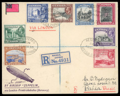 Delcampe - 1935 Zeppelin First Flight To Brazil  Registered Zeppelin First Flight Cover Posted From Nicosia On 25 March 1935 And Ad - Cipro (...-1960)